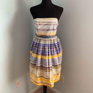 Maeve Blue Yellow Stripe Strapless Dress Ribbon 6